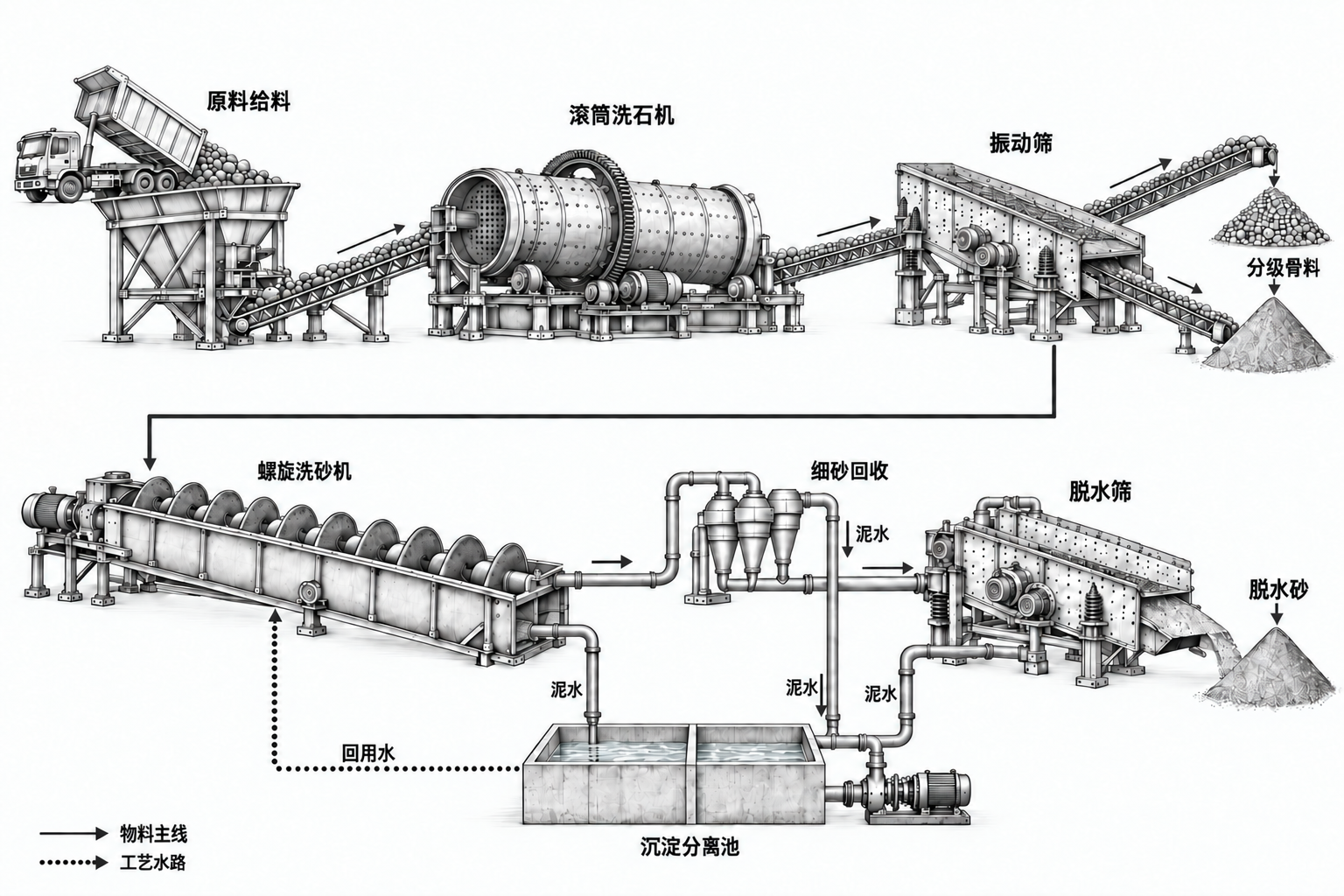 高含泥砂石洗选线流程示意图