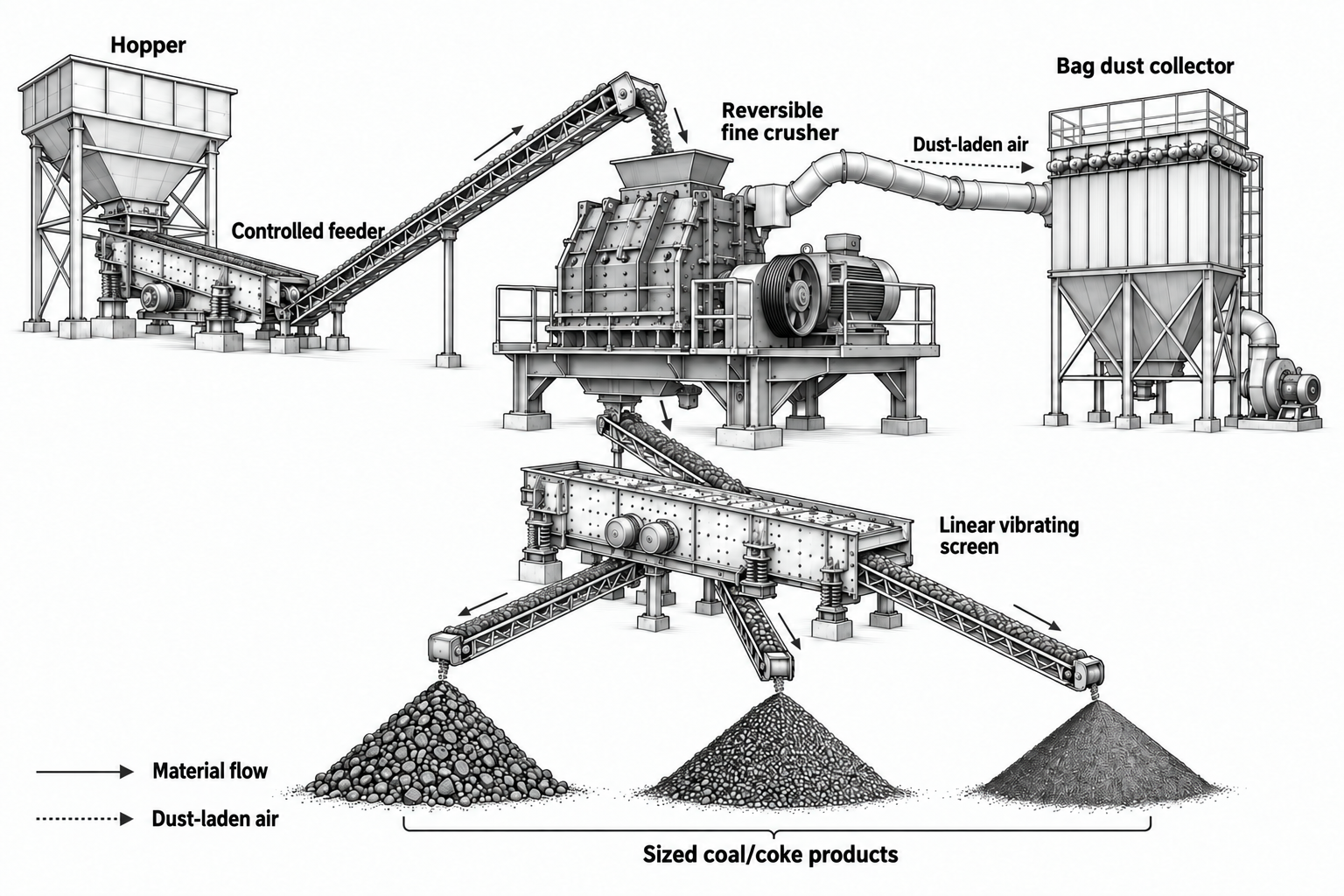 Coal & coke fine-crushing line process illustration