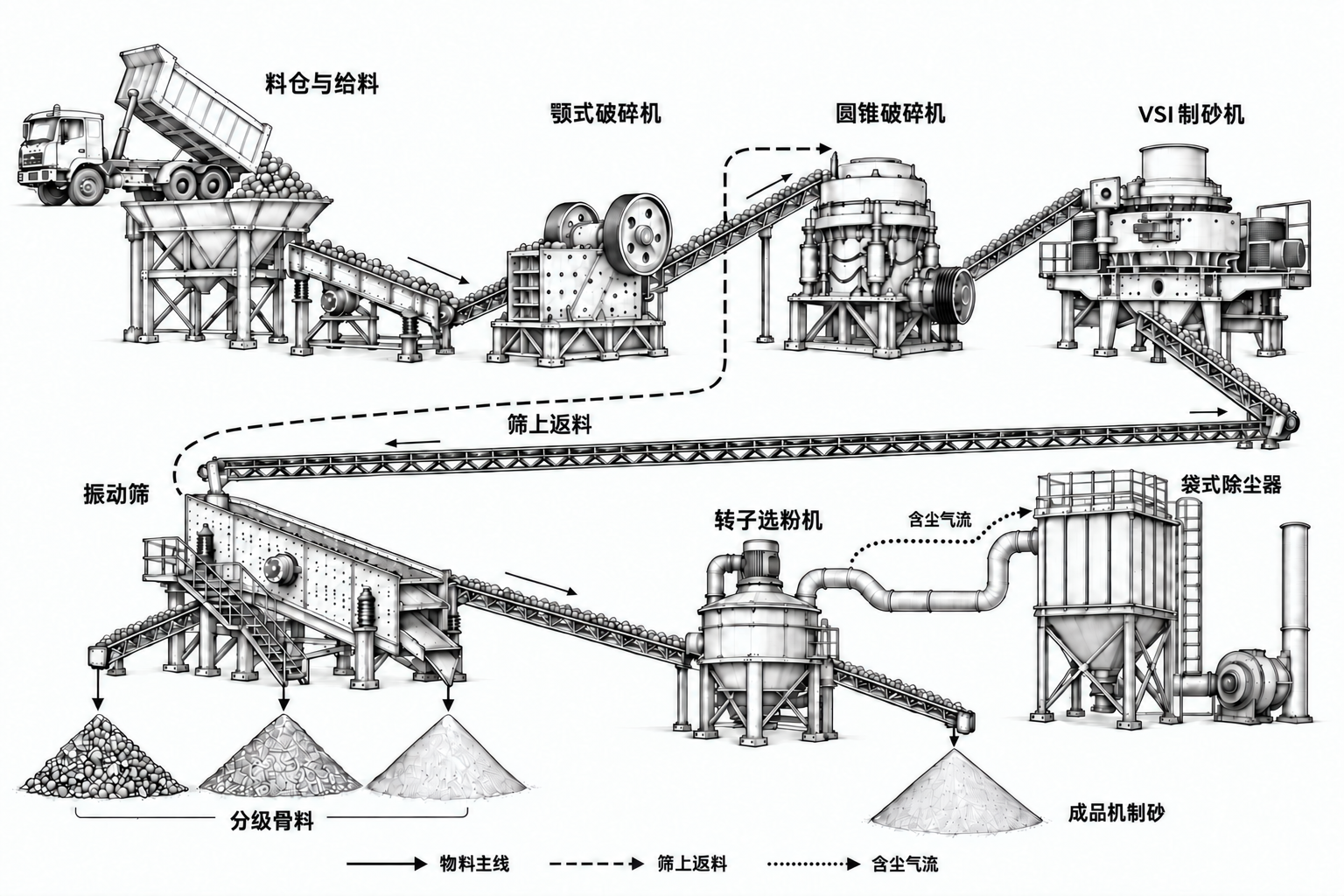 干法制砂生产线流程示意图