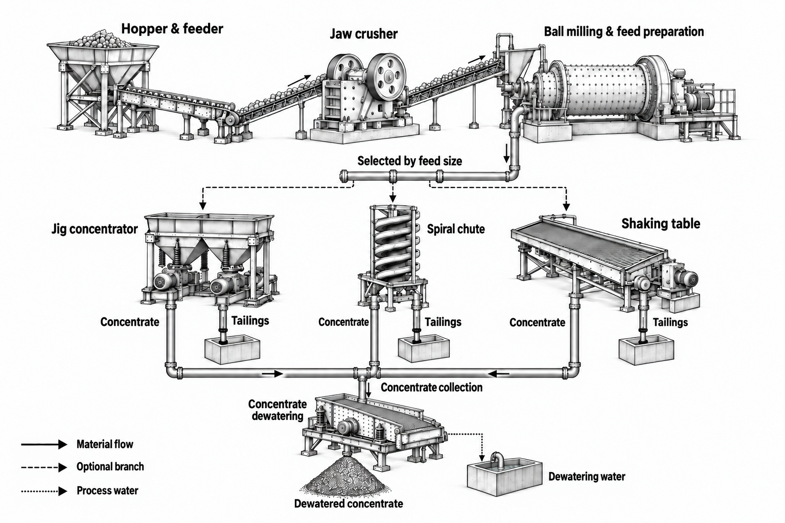 Gravity concentration line process illustration