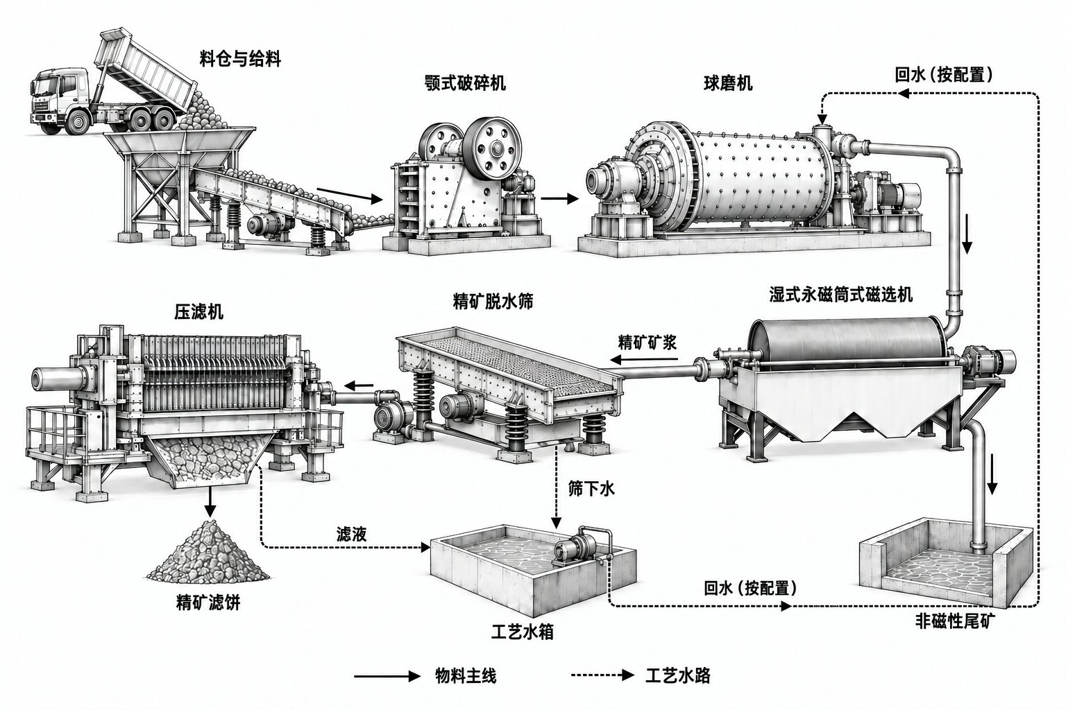 铁矿磁选生产线流程示意图