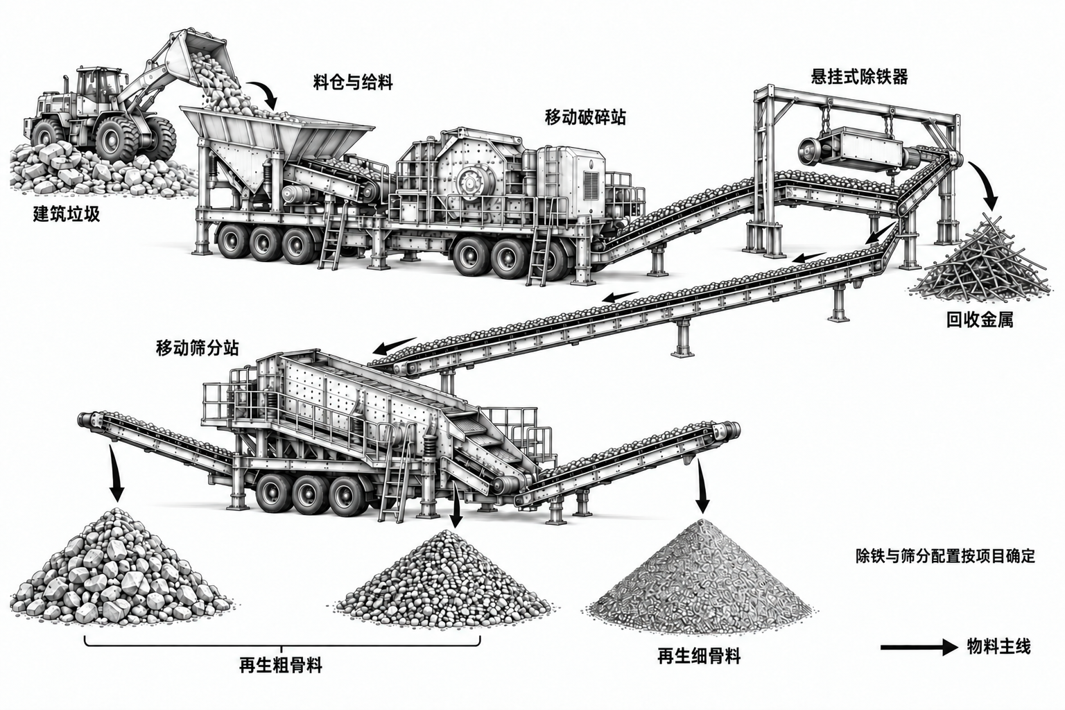 建筑垃圾移动再生线流程示意图